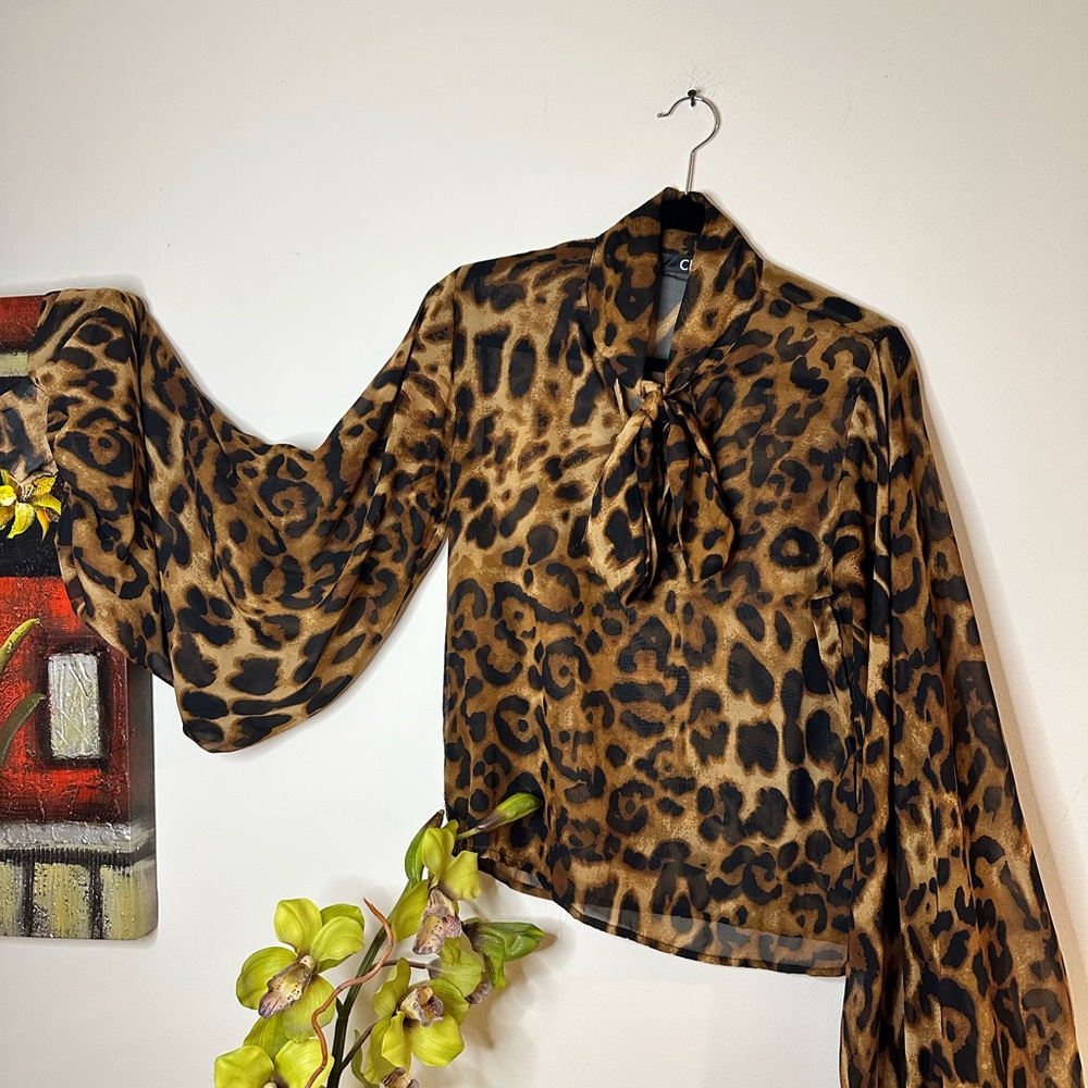 T100- CBR Black and Brown Tie Front Blouse with Peter Pan Collar